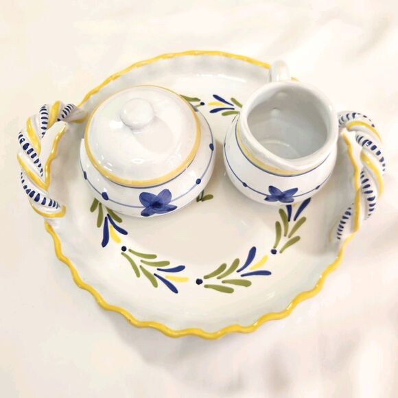 Italian Hand Painted Floral Pottery Tureen with Lid & Matching Serving Platter - Picture 2 of 16
